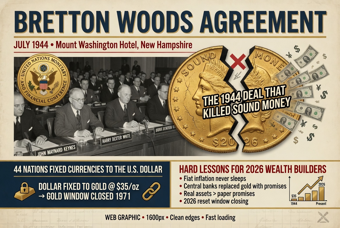 Bretton Woods Agreement: The 1944 Deal That Killed Sound Money – And the Hard Lessons for 2026 Wealth Builders