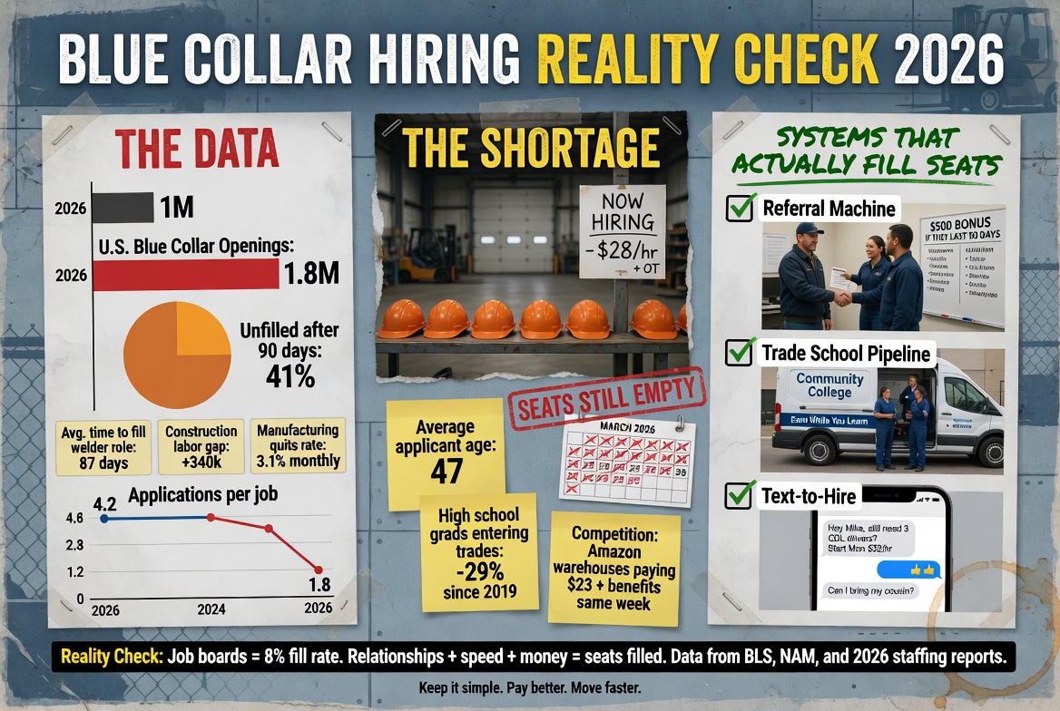 Blue Collar Hiring Reality Check 2026: The Data, the Shortage, and the Systems That Actually Fill Seats