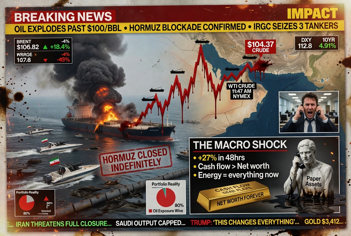 Oil Just Exploded Past $100 on the Hormuz Blockade – The Macro Shock That Proves Cash Flow Beats Net Worth Forever