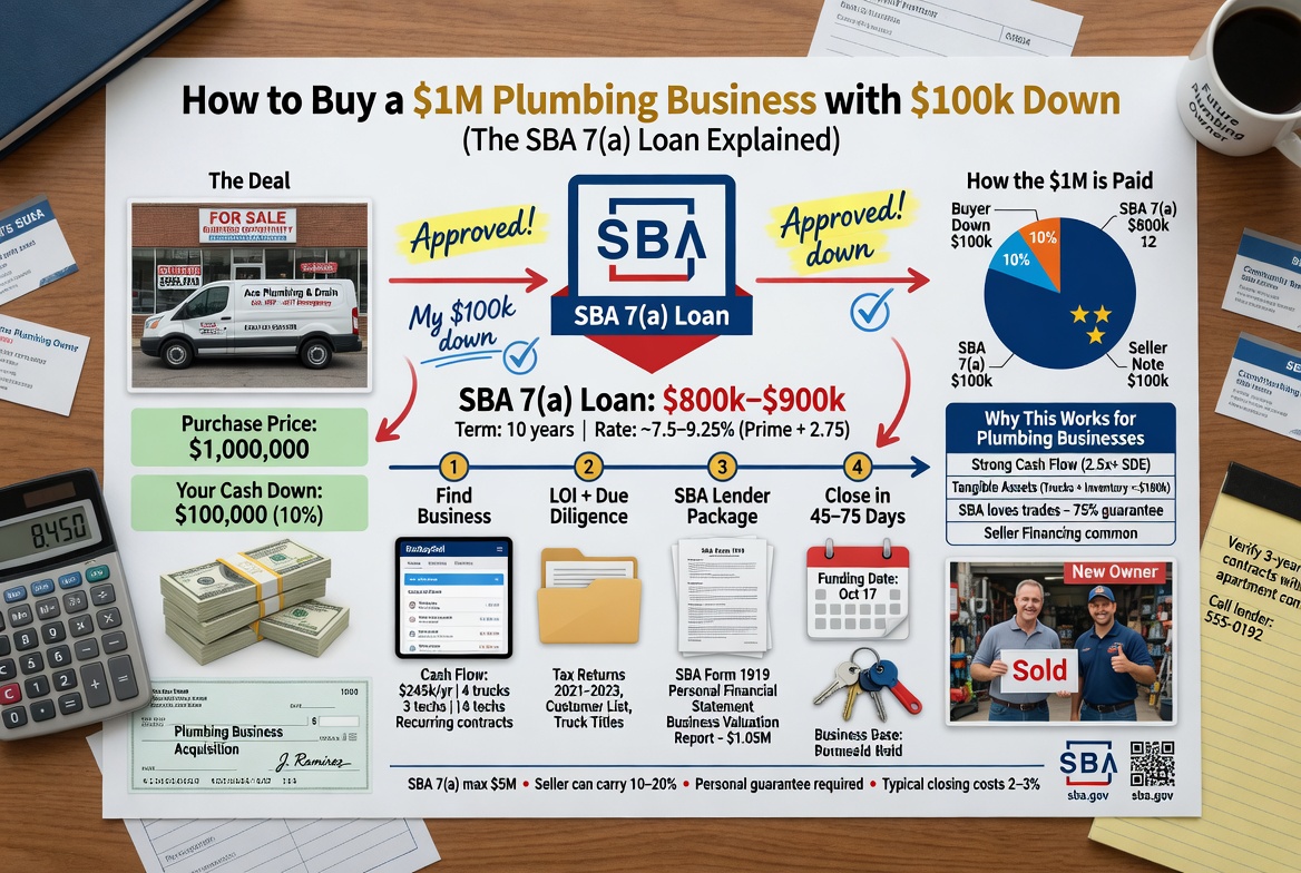 How to Buy a $1M Plumbing Business with $100k Down (The SBA 7(a) Loan Explained)
