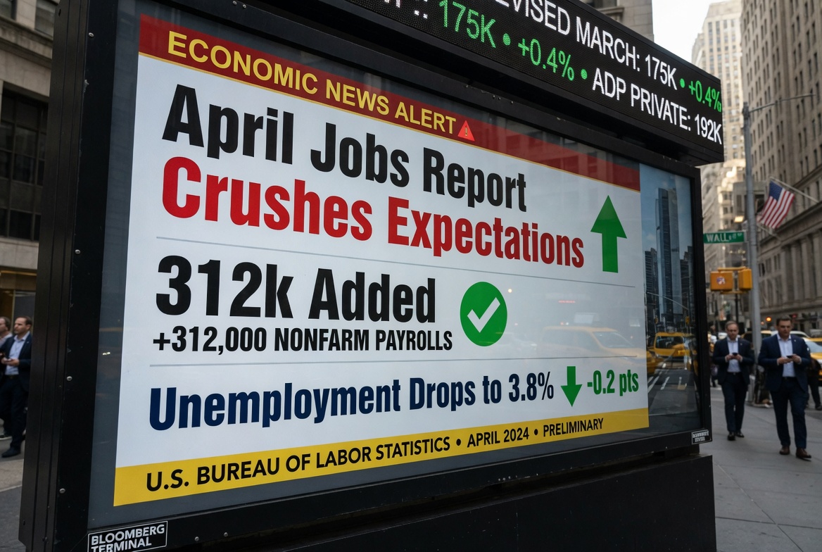 April Jobs Report Crushes Expectations – 312k Added, Unemployment Drops to 3.8%